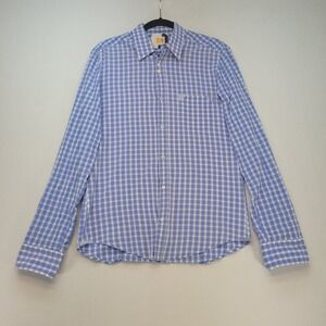 Hugo Boss Orange Button Down Shirt Mens Medium Blue Gingham Plaid Cotton